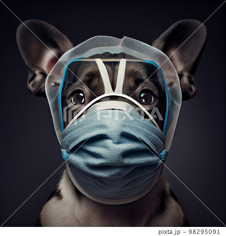 Portrait of Vet dog wearing protective surgical mask 98295091
