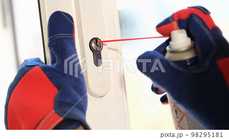 Craftsman solving problem in client house close up. 98295181
