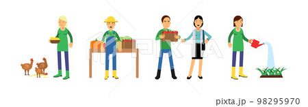 Man and Woman Gardener and Farmer Working in Garden Vector Set Man and Woman Gardener and Farmer Working in Garden Vector Set 98295970