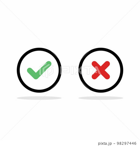 Check and wrong marks, Tick and cross marks, Accepted/Rejected, Approved/Disapproved, Yes/No, Right/Wrong, Green/Red, Correct/False, Ok/Not Ok - vector mark symbols in green and red. Isolated icon. Check and wrong marks, Tick and cross marks, Accepted/Rejected, Approved/Disapproved, Yes/No, Right/Wrong, Green/Red, Correct/False, Ok/Not Ok - vector mark symbols in green and red. Isolated icon. 98297446