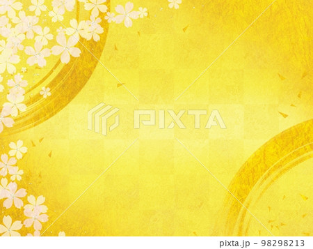 豪華な金背景に桜の花と金の筆線をあしらった綺麗なフレーム背景
