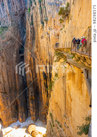 view of El Caminito del Rey or King's Little Path, one of the most Dangerous Footpath reopened 2015 Malaga, Spain 98298575