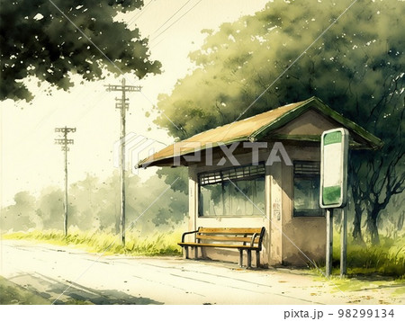 日本の田舎のバス停のイラスト素材 [98299134] - PIXTA