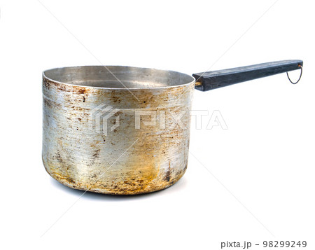 Kitchen aluminum pan with a long plastic handle. 98299249