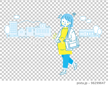 Illustration of a tired pregnant woman and the cityscape 98299647