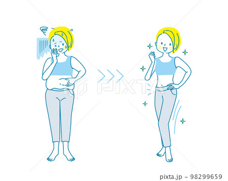 ダイエットに成功した若い女性のビフォーアフター 98299659