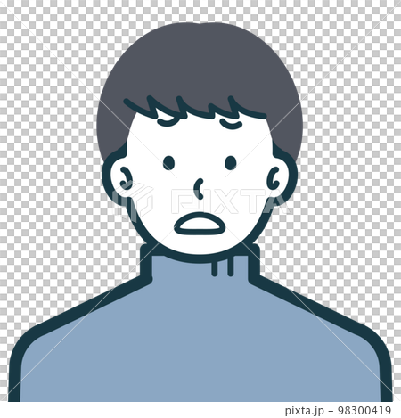 困り顔の私服男性のバストショット2 98300419
