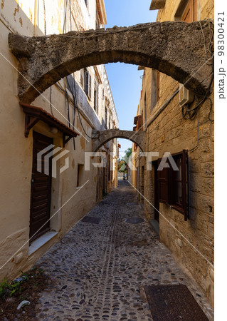 Streets and Residential Homes in the historic Old Town of Rhodes, Greece Streets and Residential Homes in the historic Old Town of Rhodes, Greece 98300421