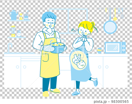 Husband cooking hot pot for pregnant women 98300565