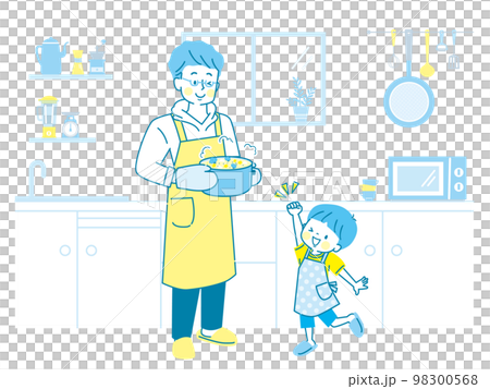 插圖集的父母和孩子做飯 98300568