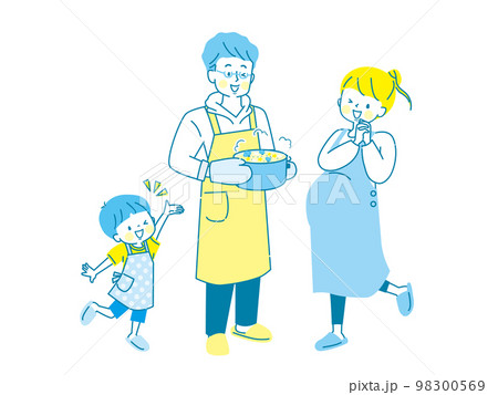 妊娠中のママに料理をする親子のイラスト 98300569
