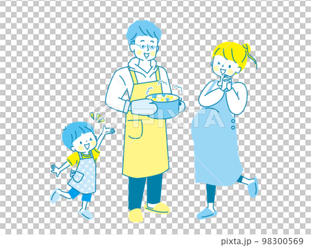 妊娠中のママに料理をする親子のイラスト 98300569