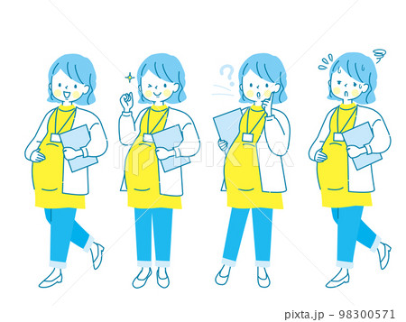 働く妊婦さんの表情イラストセット 98300571