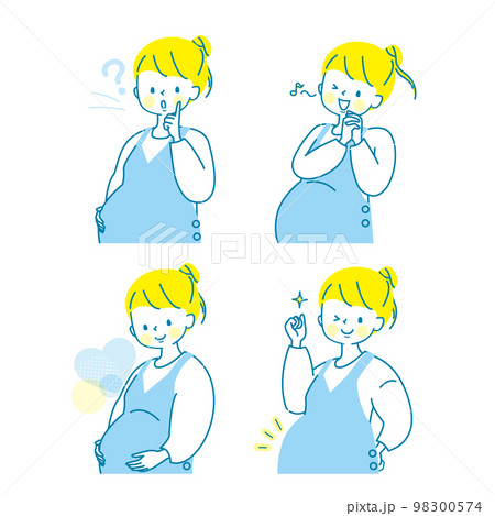 若い妊婦さんの表情イラストセット 若い妊婦さんの表情イラストセット 98300574