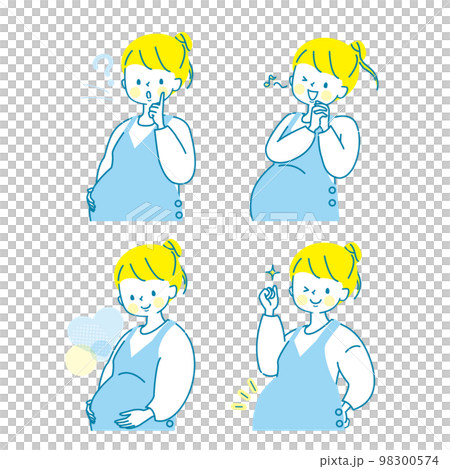 若い妊婦さんの表情イラストセット 若い妊婦さんの表情イラストセット 98300574
