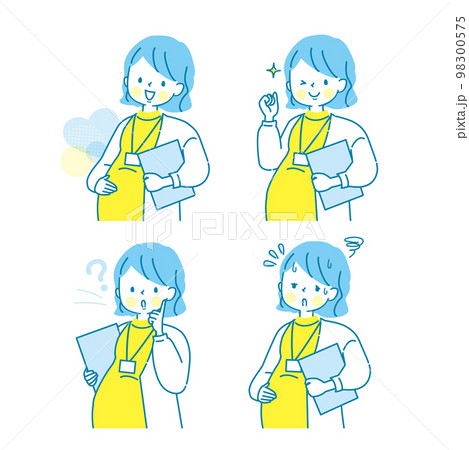 働く妊婦さんの表情イラストセット 働く妊婦さんの表情イラストセット 98300575