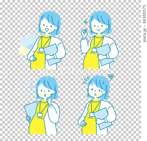 働く妊婦さんの表情イラストセット 働く妊婦さんの表情イラストセット 98300575