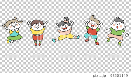 ジャンプするかわいい子供たちのイラスト素材 98301149