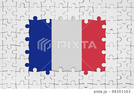 France flag in frame of white puzzle pieces with missing central part 98301163