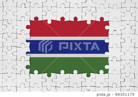 Gambia flag in frame of white puzzle pieces with missing central part Gambia flag in frame of white puzzle pieces with missing central part 98301170