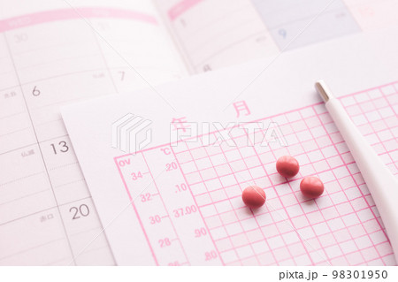 基礎体温表と体温計とピル　イメージ素材 98301950