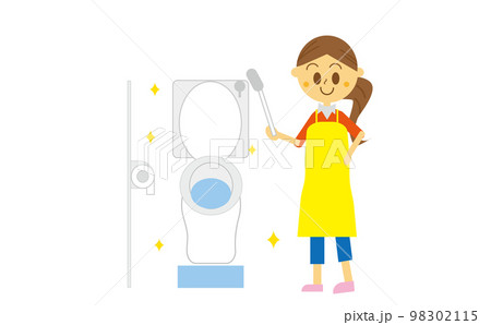 トイレを大掃除してピカピカにした女性のイラスト・ハウスクリーニング・家事・母親・家事代行 98302115