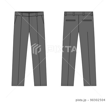 ビジネススーツズボン (パンツ) ベクターテンプレートイラスト ( 前面・背面) | グレー ビジネススーツズボン (パンツ) ベクターテンプレートイラスト ( 前面・背面) | グレー 98302504