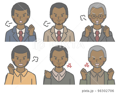 怒る黒人男性の上半身セット 98302706