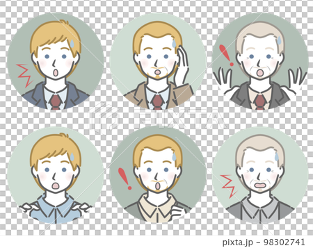 Surprised white man circle icon set Surprised white man circle icon set 98302741