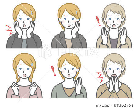 驚く白人女性の上半身セット 98302752
