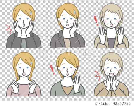 驚く白人女性の上半身セット 98302752