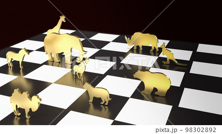 The wildlife gold plate on chess board 3d rendering 98302892