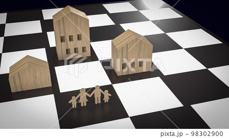 The home wood toy on chess board for property or real estate business 3d rendering. The home wood toy on chess board for property or real estate business 3d rendering. 98302900