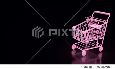 The pink shopping cart on black background 3d rendering The pink shopping cart on black background 3d rendering 98302901