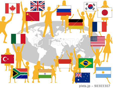 世界の国々が国旗を掲げて平和を願っている。のイラスト素材 98303307 Pixta 
