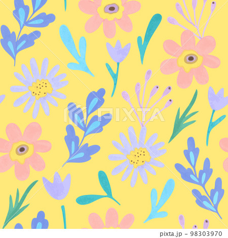 Seamless pattern with cute doodle pastel flowers. Vector illustration 98303970