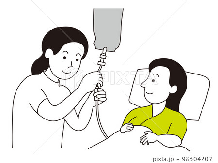 女性患者の点滴を準備している女性看護師 98304207