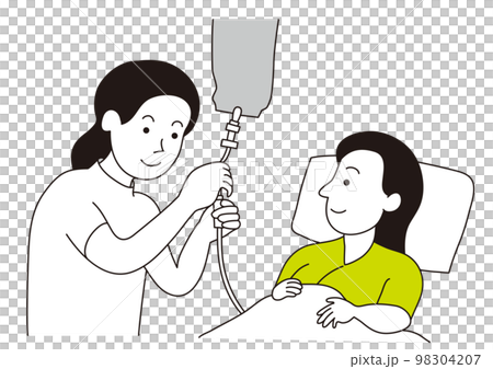 女護士為女病人準備打點滴 女護士為女病人準備打點滴 98304207