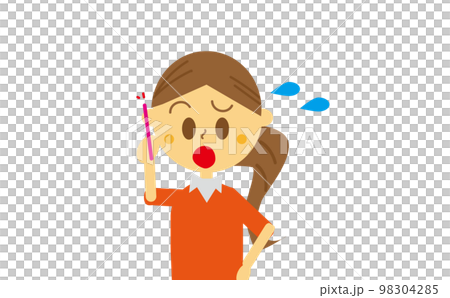 Illustration of a woman calling while making a troubled face 98304285