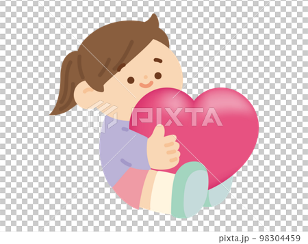 ハートを抱きかかえている女の子 98304459