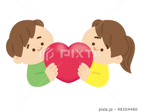 ふたりでハートを持っている男の子と女の子 98304460
