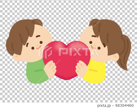 ふたりでハートを持っている男の子と女の子 98304460