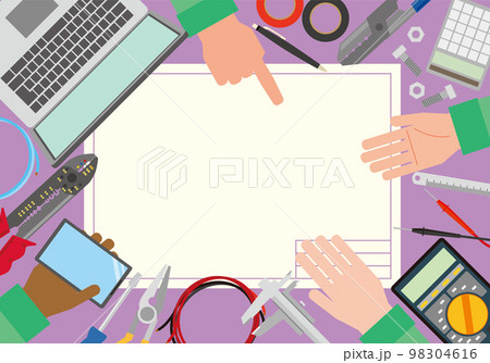 電気工事ミーティングのフレームイラスト 98304616