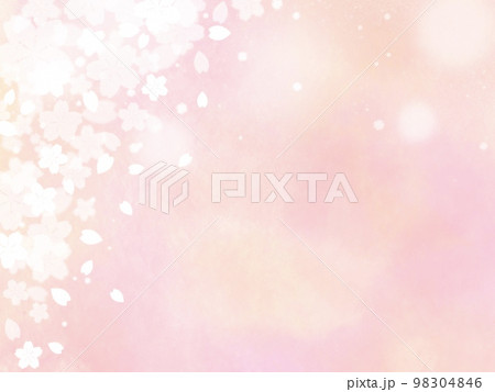 ピンク背景に桜の花とふんわりと光る灯りが幻想的な春のフレーム背景イラスト 98304846