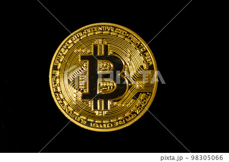 Macro shot of Bitcoin on black background 98305066