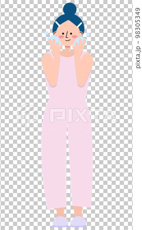 Illustration of a woman washing her face 98305349