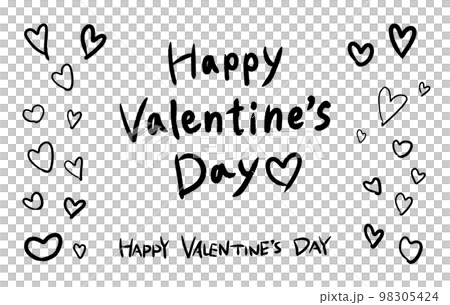 情人節快樂插圖集手寫字母和心（單色） 98305424