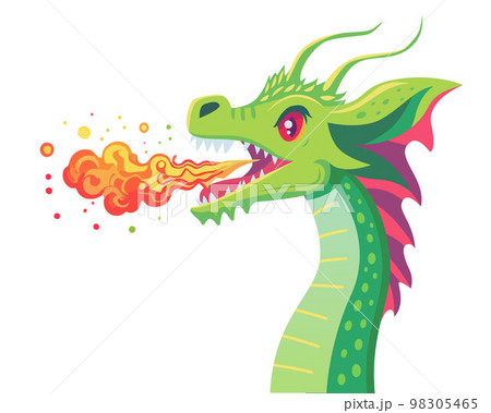 green fire breathing dragon character. ancient reptile from legends. green fire breathing dragon character. ancient reptile from legends. 98305465