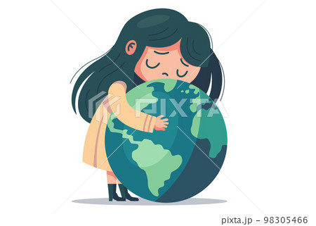 little girl hugs the planet. care for planet earth. save nature. 98305466