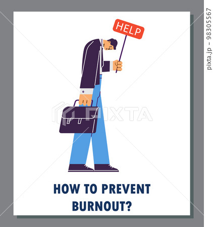 How to prevent burnout card or banner template, flat vector illustration. 98305567